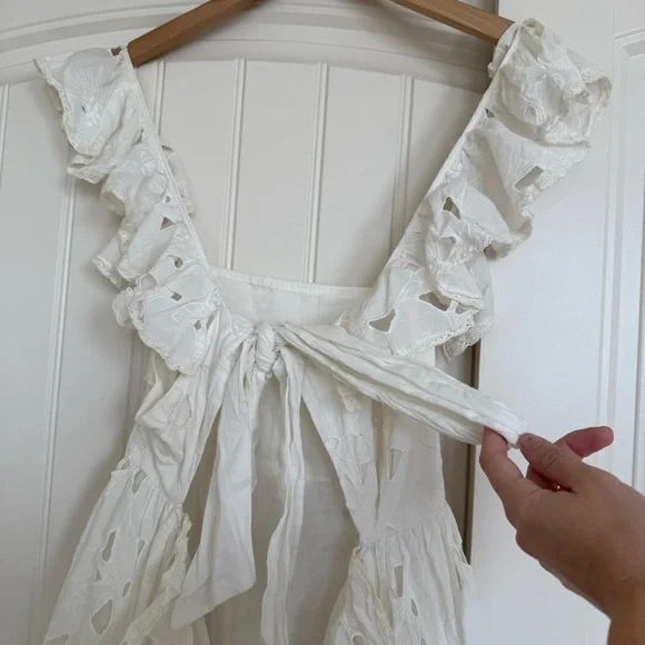 Anthropologie Forever That Girl White Tie-Back Ruffled Eyelet Dress - Picture 11 of 13